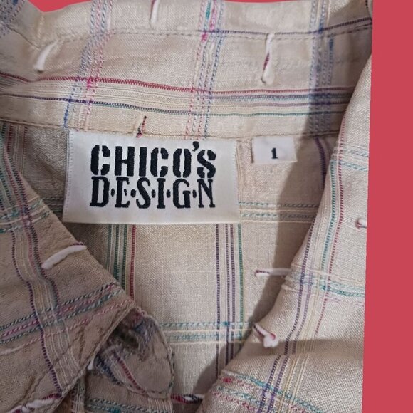 Chicos Design Vtg Beige Textured Button-Up Shirt  Lightweight Women Size 1 - Picture 3 of 7